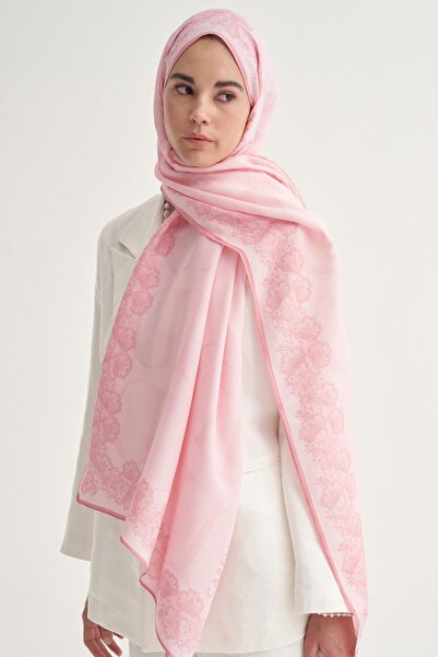 carell Floral Monogram Floş Şal Şeker Pembesi
