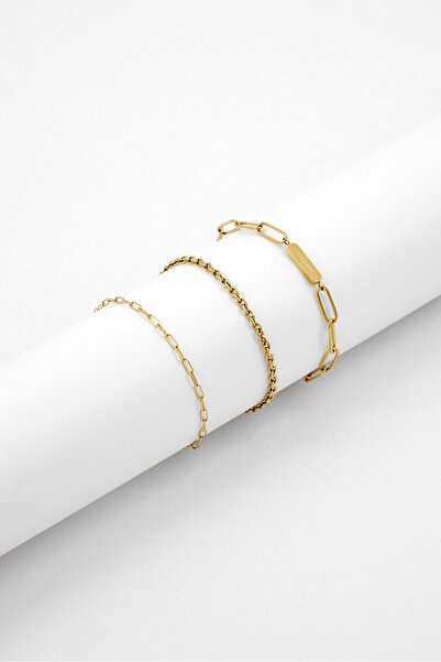 Calvin Klein Women 3 Piece Stainless Steel Chain Bracelet , Gold