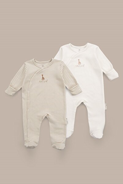 Little Gusto Sophie La Girafe 2-Piece Organic Cotton Beige Ecru Jumpsuit Set