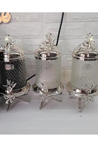 AZADE BAKIR Silver Brass Japongül Footed Crystal Jar Set of 3