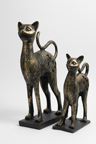 AKUA TAHTA Estetik Dokunuş: İkili Dekoratif Kedi Biblo Seti