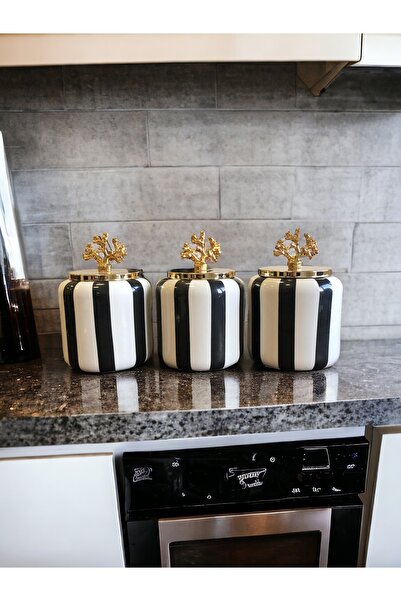 ozbience Şık Siyah Metal Baharatlık Seti, 3'lü, Gold Kapak, 1.4 Litre Hacim