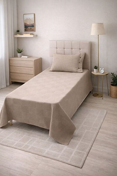AHSEN TASARIM Ellsi Button Detailed Single Size Wafle Pique and Bedspread Set
