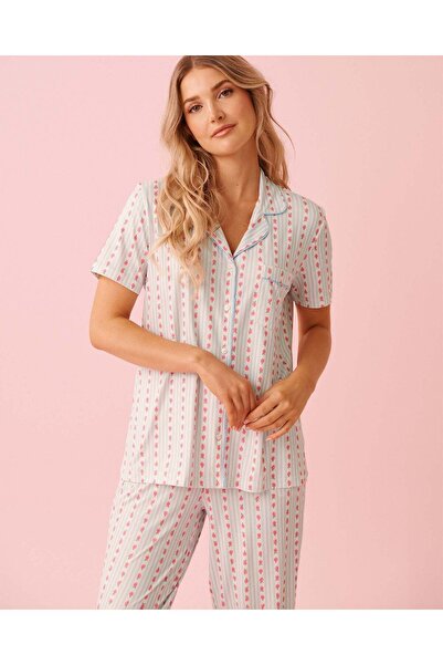 La Vie en Rose قميص بأزرار أمامية فائق النعومة بطبعة ورد