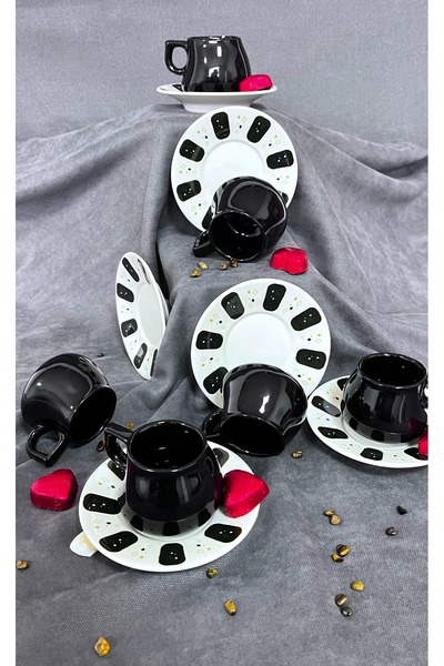 Erbaşlar Melodi 12 Parça Siyah Lüx Seramik Kahve Fincan Takımı