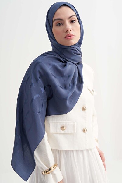 carell Monogram Desen Rina Floş Jakar Şal Kot Mavi