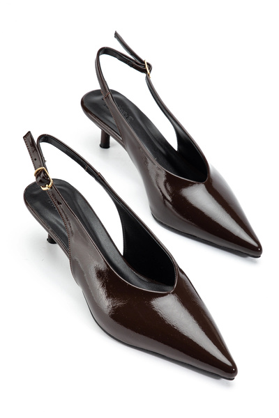 bakacstore Kadın Acı Kahverengi Kırışık Rugan Kısa Topuklu Ayakkabı