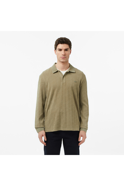 Lacoste Erkek Regular Fit Uzun Kollu Monogram Haki Polo