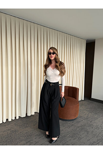 Laluvia Black Belted Design Trousers - 251032