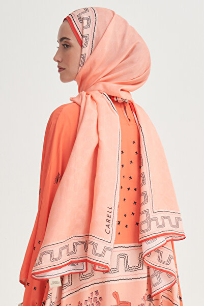 carell Dora Monogram Floş Şal Mercan