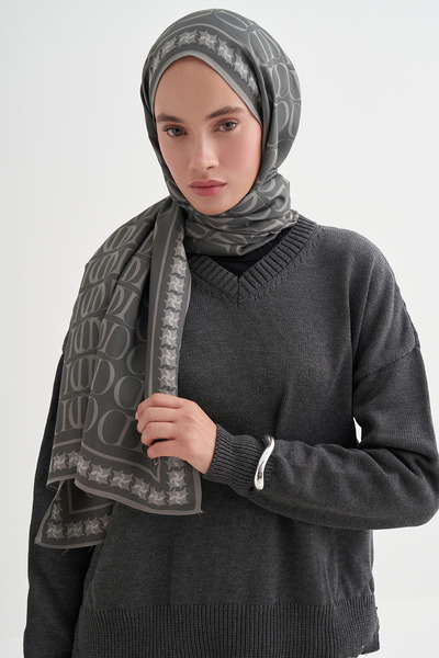 carell Vei Monogram Floş Şal Gri