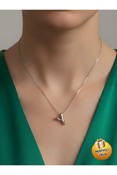 Piercing Market Steel & Silver 3 Boyutlu Balon Y harfi Hediyelik Kolye