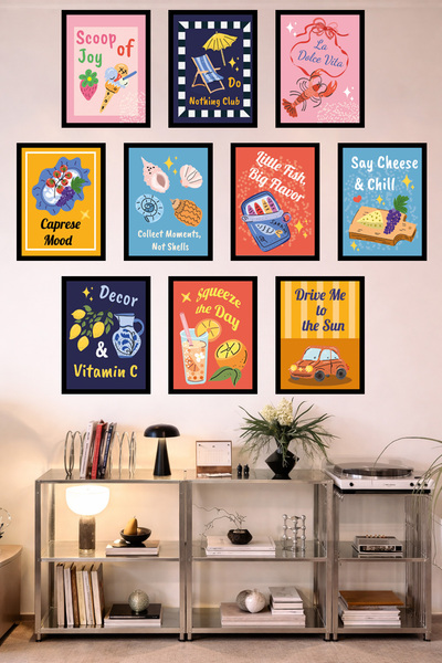 UNT 10-Frame Look Kitchen |   Modern |   Retro Wall Poster Painting Set – 15X...