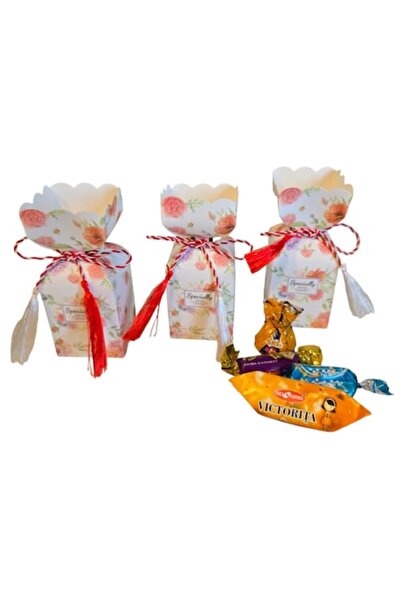 Buchet dulce Set of 10 Sweet Martisors – Gift Boxes with 4 Bucuria Candies an...