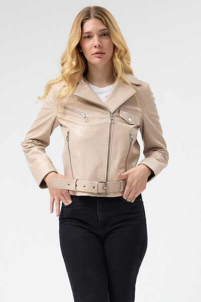 MALPcollection Kadın Hakiki Deri Ceket Beli Kemerli