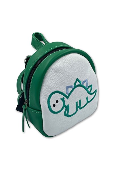 Macco Children's Backpack, Leather, Macco, Dino, Green/White