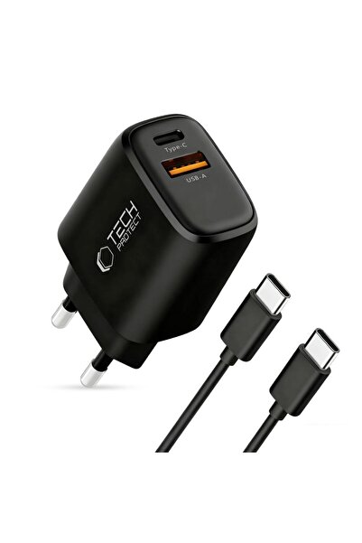 Tech-Protect 45W GaN Charger, Dual Port USB-C & USB-A, Black