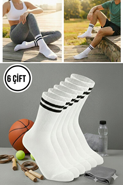 Üstünel çorap 6'lı Paket Çemberli Beyaz Çizgili Retro Kolej Çorabı