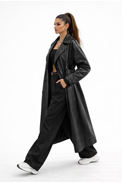 SHEBARA MAXI KUŞAKLI DERİ TRENÇKOT