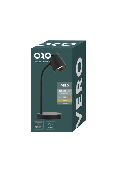 LED-POL Lampa de Birou LED VERO, Culoare Neagra, Brat Flexibil, Finisaj Soft-...
