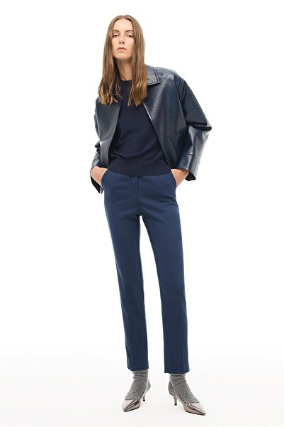 Perspective Navy Blue Classic Collar Short Jacket