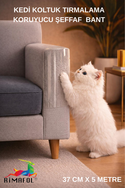 RİMAFOL Kedi Koltuk Tırmalama Koruyucu Şeffaf Yapışkanlı Mobilya Tırmalama Ön...