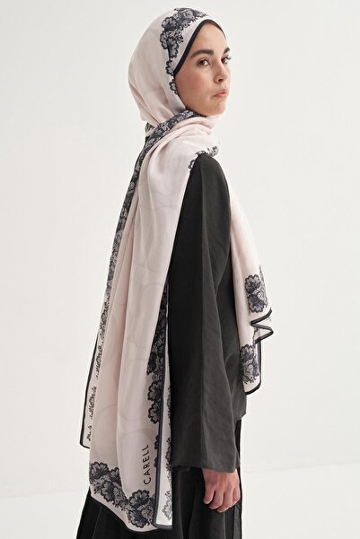 carell Floral Monogram Floş Şal Krem