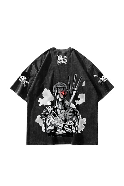 Sekizbiraltı Roronoa Zoro Printed Oversize Unisex Washable Black Tshirt