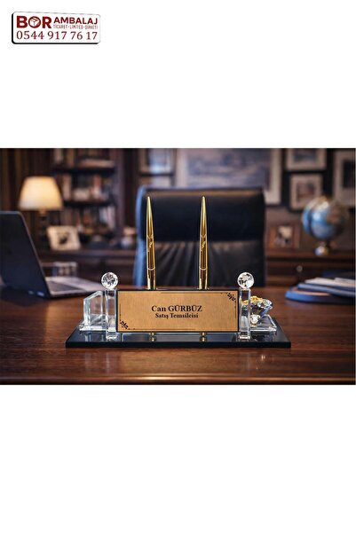 Borambalaj Kişiye Özel Kristal İki Kalemli Masa İsimliği