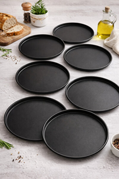 Homerest 6'lı Metal Yuvarlak Çay, Kahve, Pasta Servis Tepsisi Dekoratif Sunum...