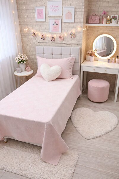 AHSEN TASARIM Ellsi düğme detaylı tek kişilik WAFLE pike ve yatak örtüsü seti