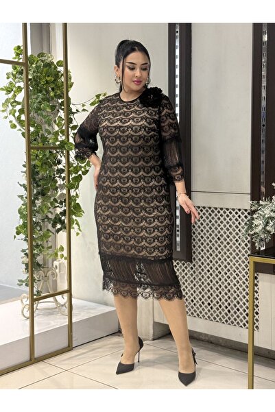 live forever Plus Size Lace Detailed Midi Evening Dress
