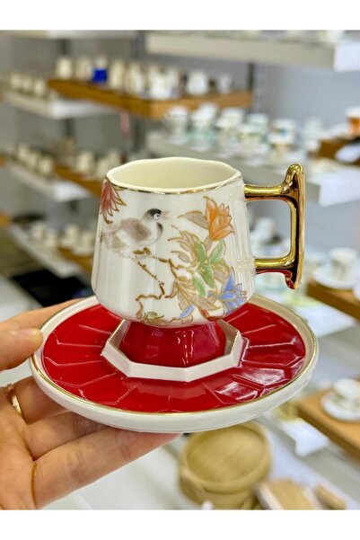 ROY KING KIRMIZI AYAKLI TEK KİŞİLİK TÜRK KAHVESİ FİNCANI