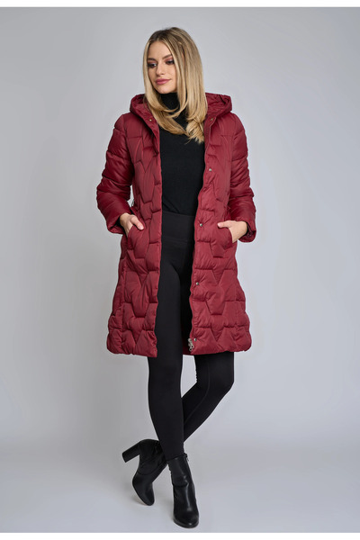 OEM Geaca lunga din fas, Susan, cu gluga, cordon in talie si buzunare