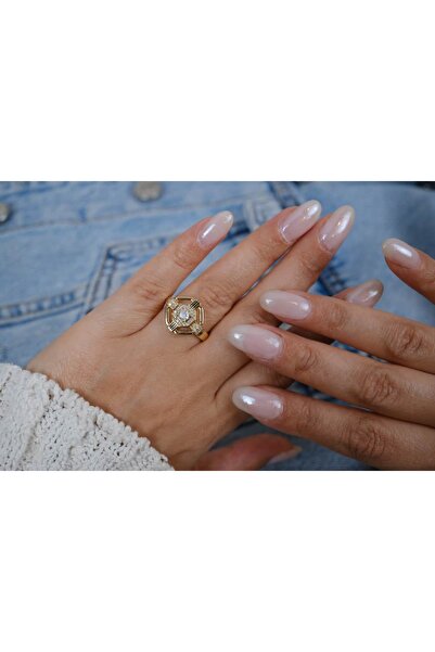 ATELİER TUĞBA خاتم YZK210 ملون بشكل ثماني الأضلاع مع إطار حجري متوسط وتفاصيل ...