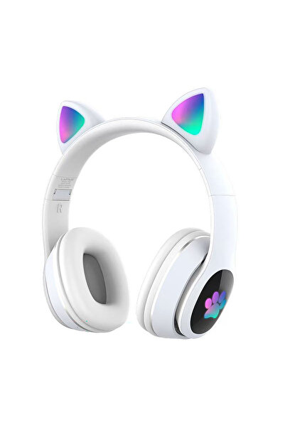 Lapas P40 Kedi Kulaklı Tasarımlı RGB Işıklı Bluetooth Kulaklık v5.0 Beyaz