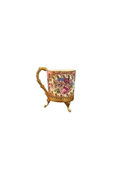 tayfuntufan antika koleksiyon French Limoges Porcelain Cup with Brass Envelop...