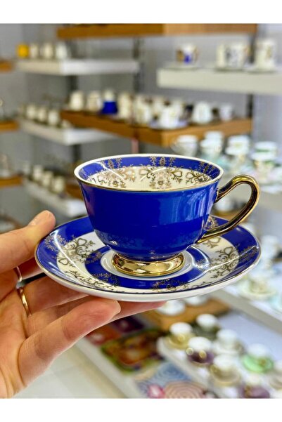 ROY KING LACİVERT ÇİÇEKLİ TEK KİŞİLİK TÜRK KAHVESİ FİNCANI