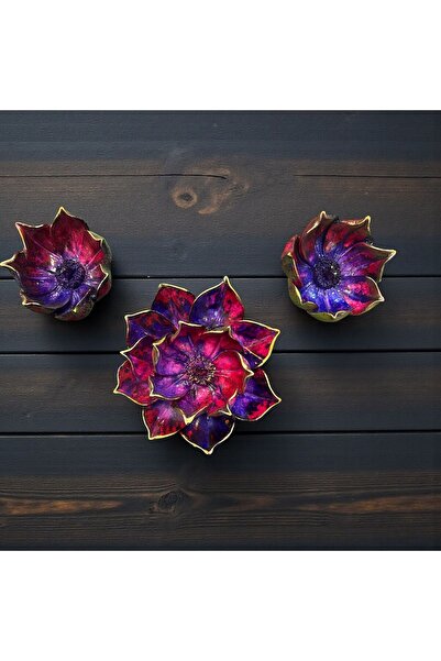 Peramari Dekoratif Polyester Anka Üçlü Lotus Mumluk Pembe Gold Eskitme