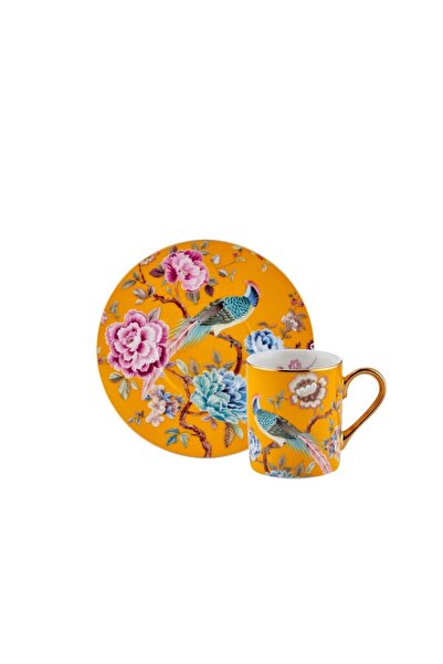 ROY KING SARI TAVUS KUŞU TEK KİŞİLİK TÜRK KAHVESİ FİNCANI