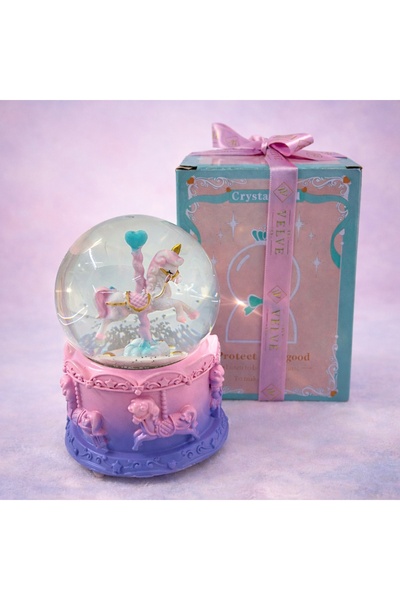 velve Musical glass globe with unicorn, resin stand and decorative lighting, ...