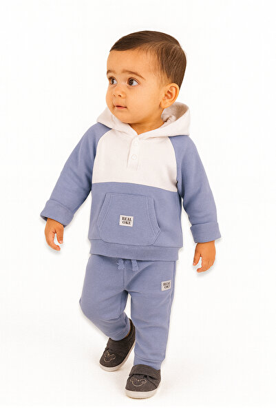 Stylein طقم سويت شيرت وبنطال للأطفال بغطاء رأس - بنفسجي/أبيض