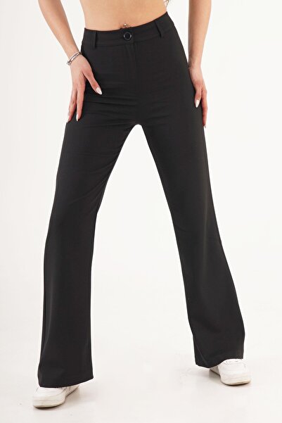 Hipo Trend High Waist Flare Relaxed Fit Women's Black Trousers