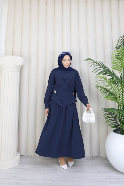 ankanoor Modal Asymmetric Buckle Skirt Blouse Set Anka264072