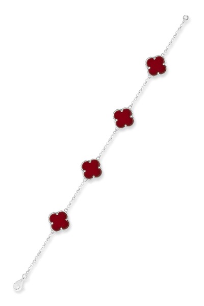 yare jewelry Bordo Yonca Altın Kaplama Gümüş Bileklik