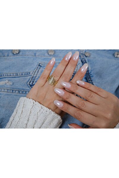 ATELİER TUĞBA خاتم YZK205 ذهبي اللون مخطط بتفاصيل حجرية عصرية قابل للتعديل