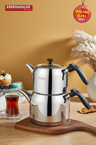 Kahramanlar Delux Mega Boy Black 4 Piece Steel Teapot Set