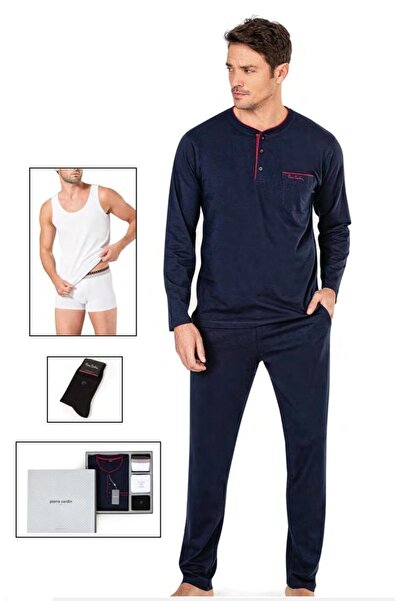 Pierre Cardin Men's 5-Piece Boxed 100% Cotton Pajama Set+Undershirt+Boxer+Soc...