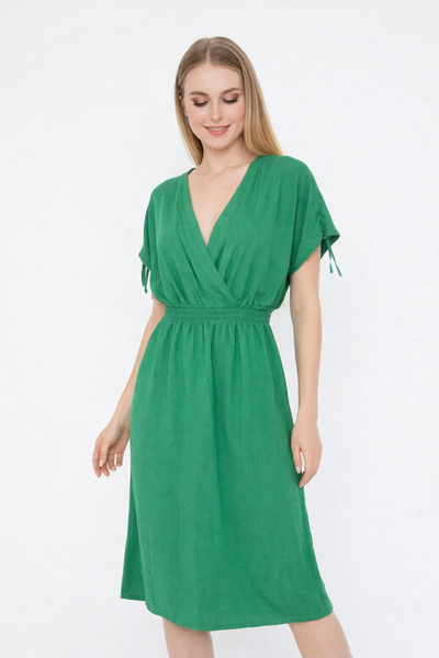 ÇEÇİM Γυναικείο φόρεμα με διπλό γιακά και ελαστική μέση NSA-58046