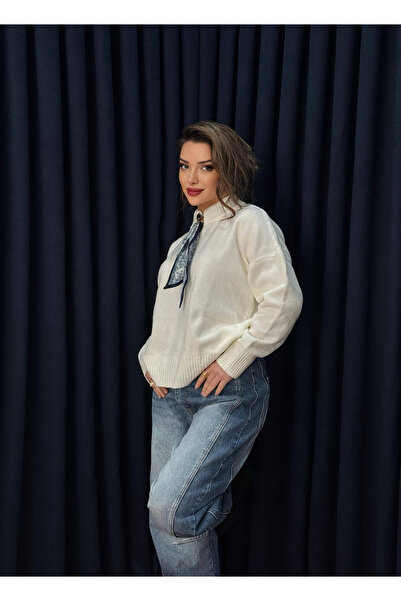 Neva Wear Fular Detailed Scarf Knit Sweater